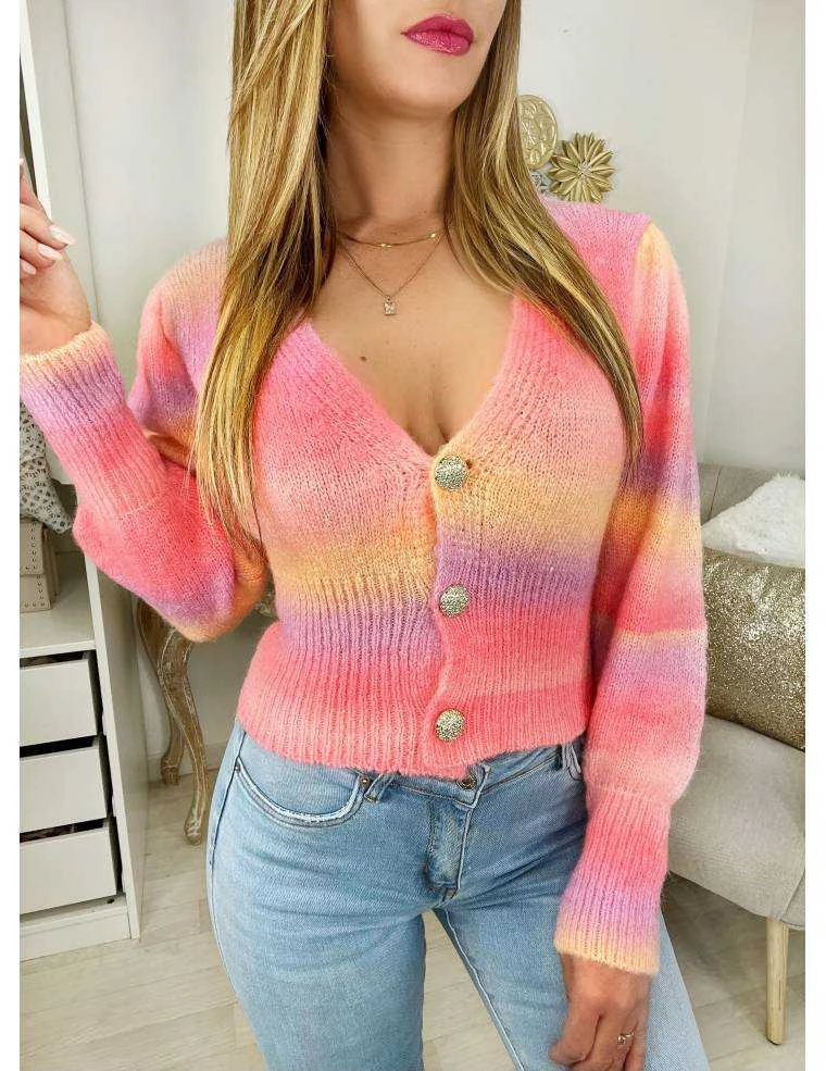 Mon Gilet Rose & Boutons Dorés " Rainbow" 4 Mon Gilet Rose & Boutons Dorés " Rainbow" – Image 2