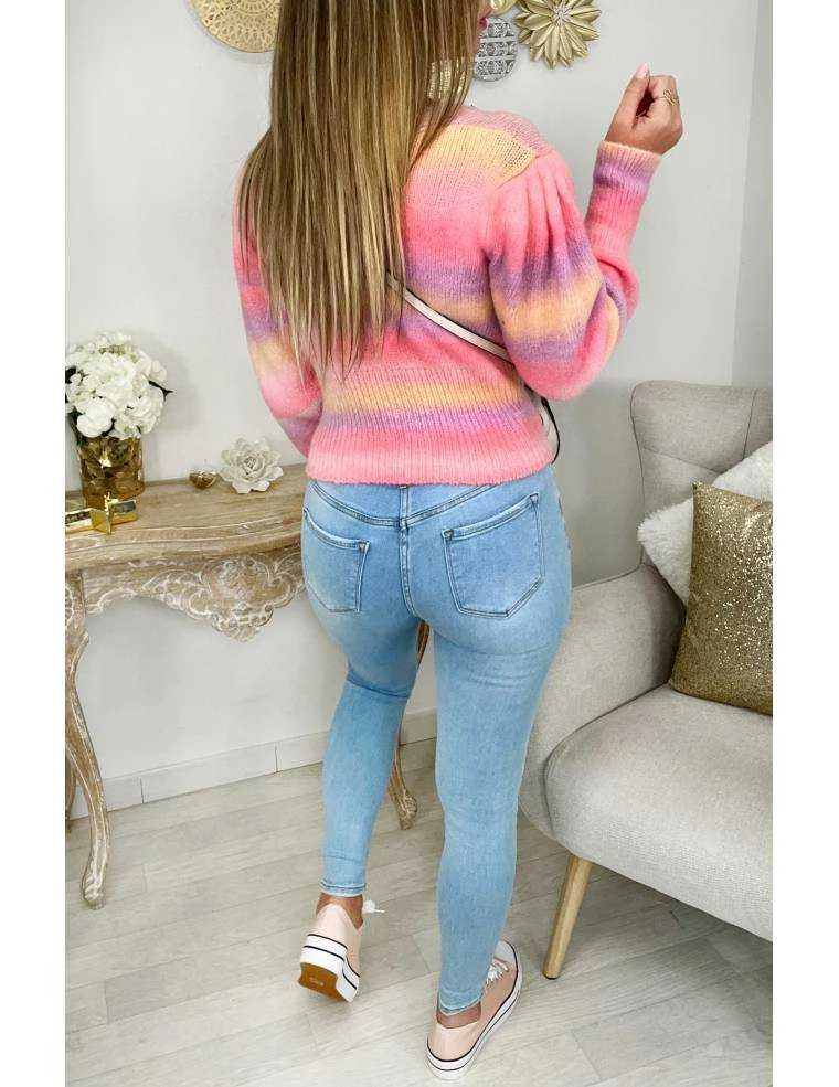 Mon Gilet Rose & Boutons Dorés " Rainbow" 5 Mon Gilet Rose & Boutons Dorés " Rainbow" – Image 3