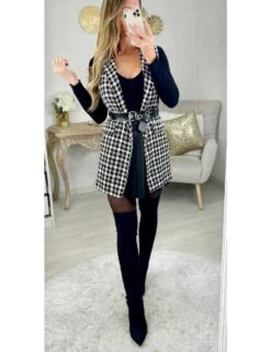 Mon Gilet Sans Manches "pied De Poule & Ceinture à Nouer"