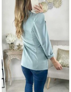 Mon Joli Blazer Bleu Ciel épaulé "boutons Dorés" -Elegance Douce Boutique mon joli blazer bleu ciel epaule boutons dores 2