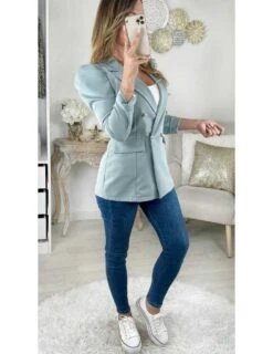 Mon Joli Blazer Bleu Ciel épaulé "boutons Dorés"