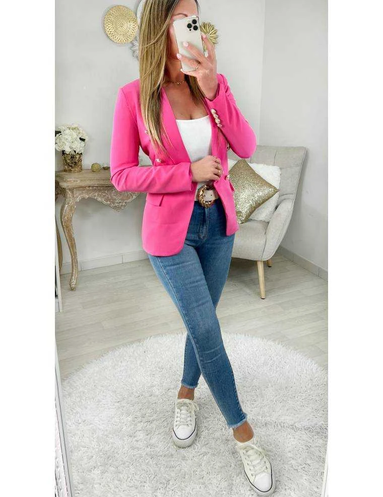 Mon Joli Blazer Rose Flashy "boutons Dorés" 4 Mon Joli Blazer Rose Flashy "boutons Dorés" – Image 2