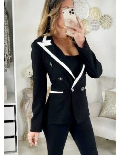 Mon Joli Blazer "White & Black Style Crepe "