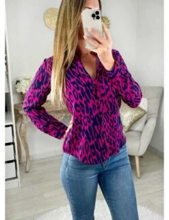 Mon Joli Chemisier " Fuchsia & Blue Léo" -Elegance Douce Boutique mon joli chemisier fuchsia blue leo 4