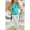Mon Joli Top Turquoise Satiné "joli Col Volant" -Elegance Douce Boutique mon joli top turquoise satine joli col volant