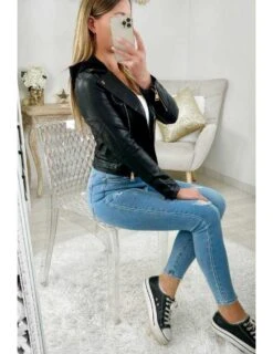 Mon Perfecto Noir Style Cuir "hood" -Elegance Douce Boutique mon perfecto noir style cuir hood 1