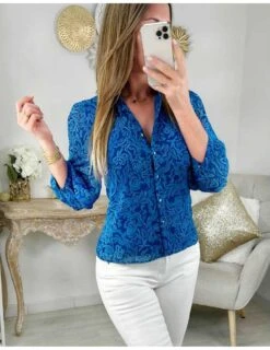 Mon Petit Chemisier Boutonné " Blue Print" -Elegance Douce Boutique mon petit chemisier boutonne blue print 2