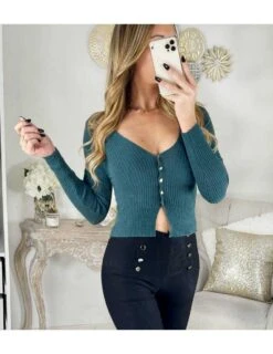 Mon Petit Gilet Bleu Canard "boutons Dorés"