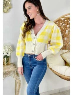 Mon Petit Gilet Yellow & Beige "boutons Strass"