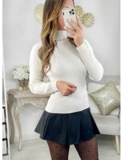 Mon Petit Pull Beige Col Cheminée "petites Torsades"