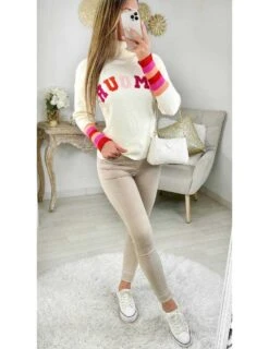 Mon Petit Pull Col Roulé Cream " Amour & Rainbow"