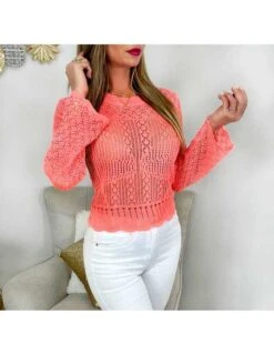 Mon Petit Pull Corail " Jolies Broderies" -Elegance Douce Boutique mon petit pull corail jolies broderies 2