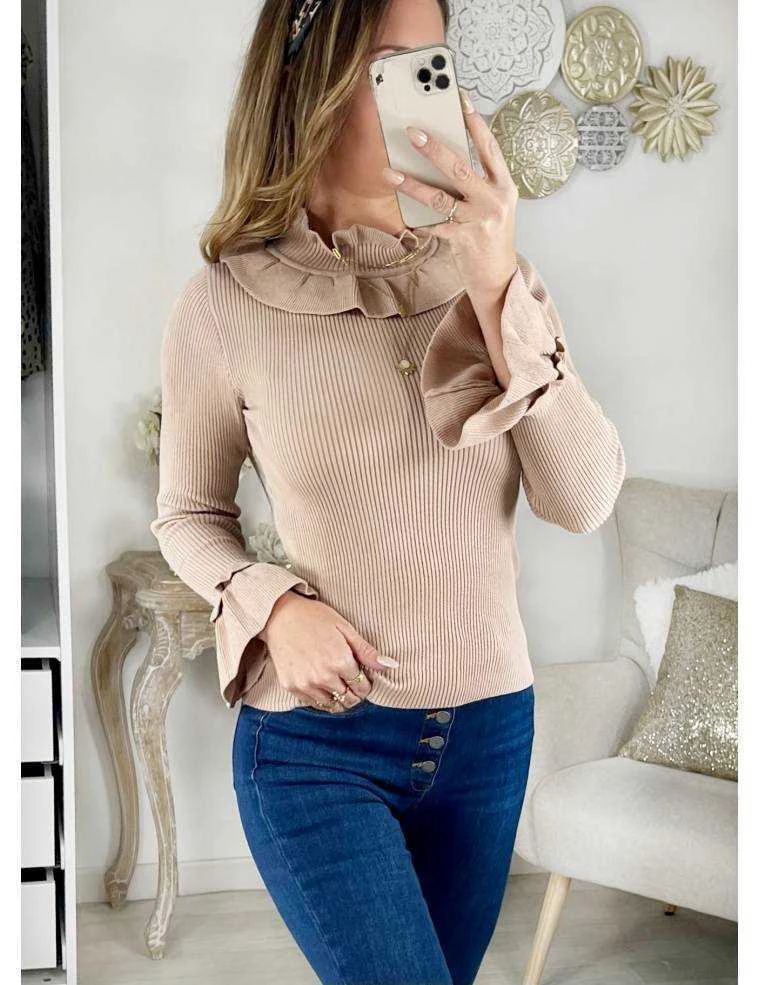 Mon Petit Pull Côtelé Caramel Col Volants 3 Mon Petit Pull Côtelé Caramel Col Volants