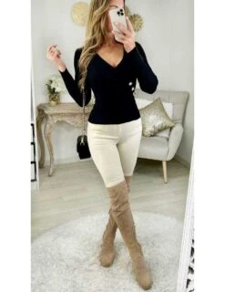 Mon Petit Pull Côtelé Noir "drapé & Boutons Strass" -Elegance Douce Boutique mon petit pull cotele noir drape boutons strass 2