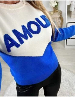 Mon Petit Pull Cream & Blue "amour" -Elegance Douce Boutique mon petit pull cream blue amour 2