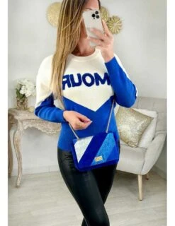 Mon Petit Pull Cream & Blue "amour"