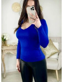 Mon Petit Top Bleu Roi Col V " Basic"