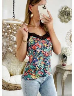 Mon Petit Top Fleuri Et Gold " Fine Dentelle Black "