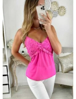 Mon Petit Top Fuchsia "joli Buste Brodé De Roses"