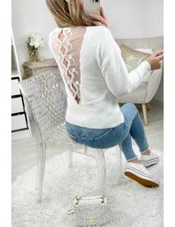 Mon Pull Blanc Tout Doux " Dos Dentelle"