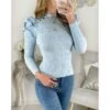 Mon Pull Bleu Ciel Ajouré "volants Et Jolis Boutons" -Elegance Douce Boutique mon pull bleu ciel ajoure volants et jolis boutons