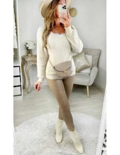 Mon Pull En Lainage Côtelé Col V Cream