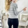Mon Pull Gris Ajouré "volants Et Jolis Boutons" 1 Mon Pull Gris Ajouré "volants Et Jolis Boutons" -Elegance Douce Boutique mon pull gris ajoure volants et jolis boutons