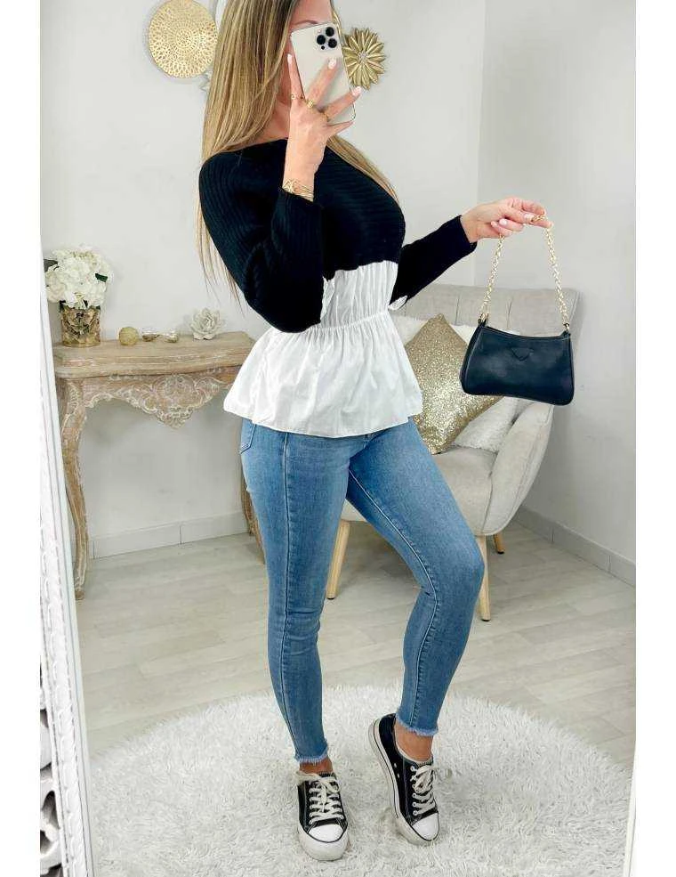 Mon Pull Noir Côtelé Effet Deux Pièces Et Chemisier 4 Mon Pull Noir Côtelé Effet Deux Pièces Et Chemisier – Image 2
