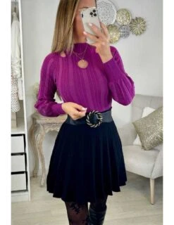 Mon Pull Prune " Col Cheminée & Ajouré"