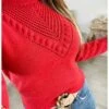 Mon Pull Rouge Vermillon " Ajouré Et Pompons" -Elegance Douce Boutique mon pull rouge vermillon ajoure et pompons