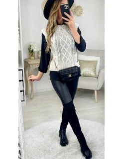 Mon Pull Sans Manches Beige & Torsadé -Elegance Douce Boutique mon pull sans manches beige torsade 1
