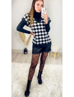 Mon Pull Sans Manches Black & White "pied De Poule"