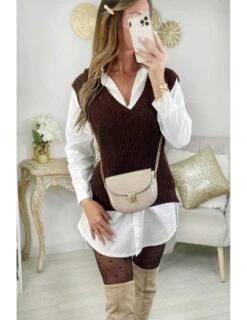 Mon Pull Sans Manches Brown & Col V -Elegance Douce Boutique mon pull sans manches brown col v 2
