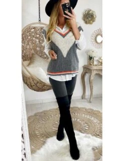 Mon Pull Sans Manches Tricolore "col V"