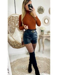 Elegance Douce Boutique 24 Elegance Douce Boutique -Elegance Douce Boutique mon short basic black style cuir et sa ceinture 1