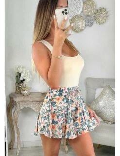 Mon Short Fluide Et Volants "green Print"