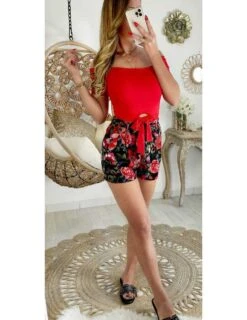 Mon Short Fluide Noir "print Poppy Flowers"