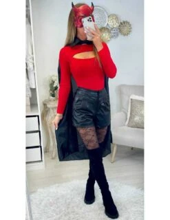 Mon Short Noir Style Cuir "basic Et Boutonné"