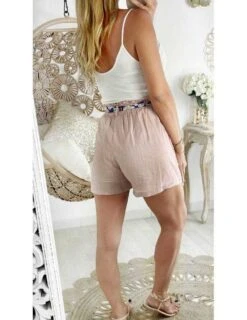 Mon Short Rose Style Lin Et Sa Ceinture Imprimée -Elegance Douce Boutique mon short rose style lin et sa ceinture imprimee 2