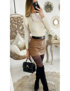 Mon Short/jupe Camel Style Cuir & Chaine -Elegance Douce Boutique mon shortjupe camel style cuir chaine 1