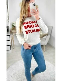 Mon Sweat Gris Clair Chiné " Amour Gloire Beauté" 7 Mon Sweat Gris Clair Chiné " Amour Gloire Beauté" -Elegance Douce Boutique mon sweat gris clair chine amour gloire beaute 2