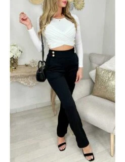 Mon Top Blanc Style Lycra "buste Croisé Et Boutons Dorés" -Elegance Douce Boutique mon top blanc style lycra buste croise et boutons dores 2