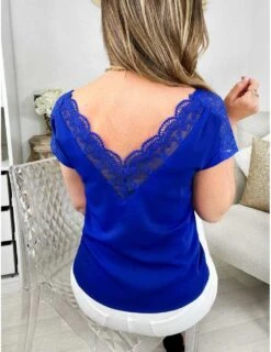 Mon Top Bleu Roi Col V " Dos Brodé"