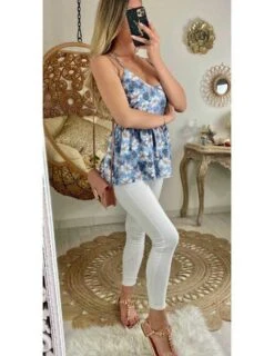 Mon Top Dos Croisé "bleu Ciel Fleuri"