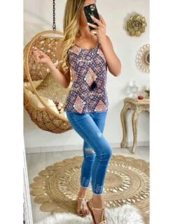 Mon Top Imprimé Coloré Et Son Collier "plume"