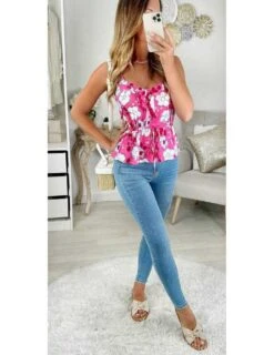 Petit Top Fluide Pink & Flowers " Volants Et Taille Nouée"