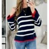 Pull En Maille Marin Loose "blue & Red" -Elegance Douce Boutique pull en maille marin loose blue red