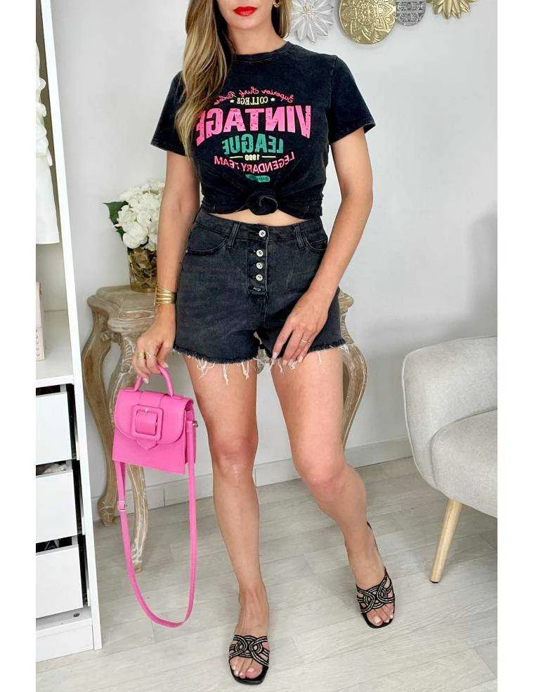 Short Noir Taille Haute Destroy 5 Short Noir Taille Haute Destroy – Image 3