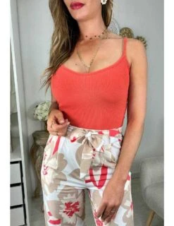 Top Côtelé Corail Basique